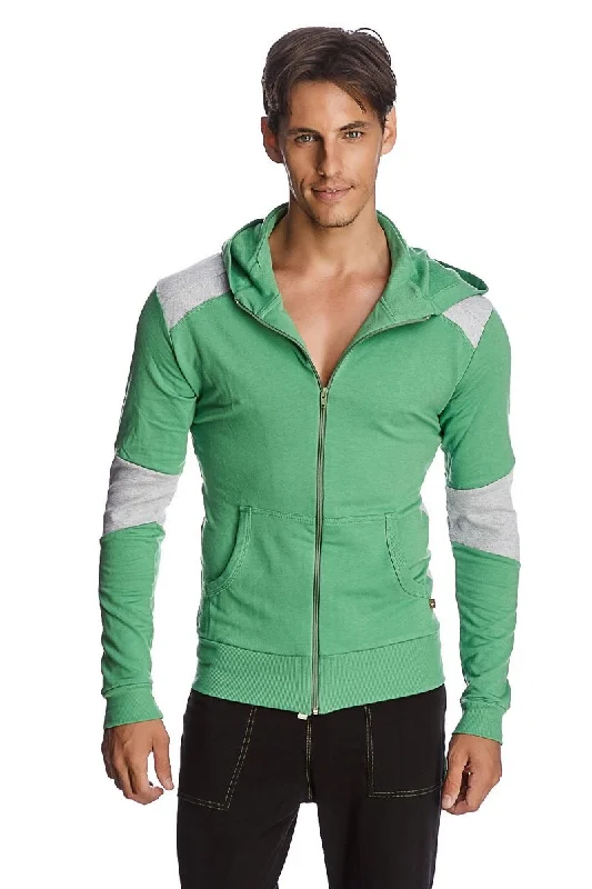 Fashion Must-have Form-fit Crossover Yoga Track Performance Hoodie (Bamboo Green & Grey)