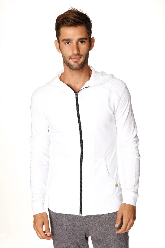 Comfortable And Casual Form-fit Crossover Yoga Track Performance Hoodie (White w/Black Zipper)