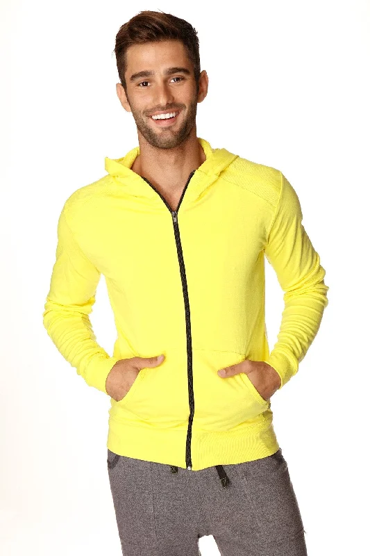 Elegant Temperament Form-fit Crossover Yoga Track Performance Hoodie (Tropic Yellow w/White)