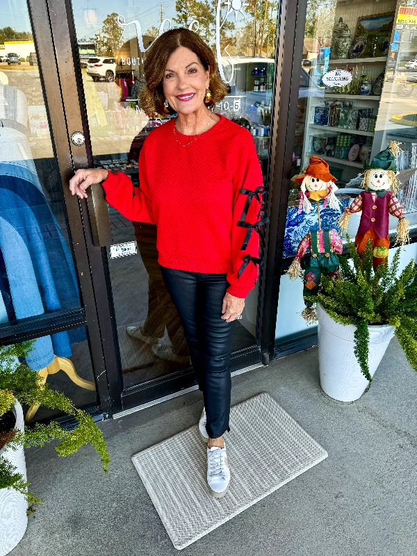 Summer Comfort Satin Bow Tops: Red
