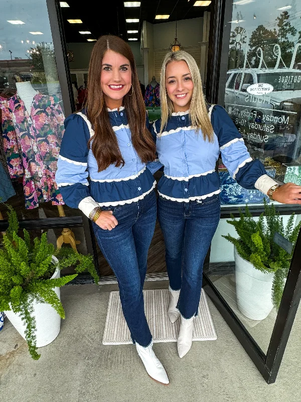 Smart Comfort Wear Fav Blue Scalloped Top