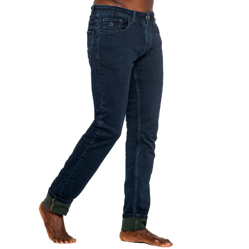 Modern Comfort Wear Navy Slim Fit Jeans w/ Olive Inner Lining
