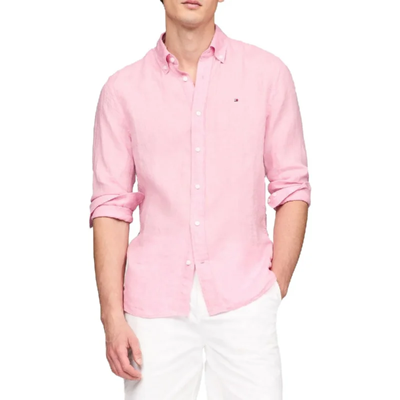 Fashionable Prints Tommy Hilfiger Mens Collar Linen Button-Down Shirt