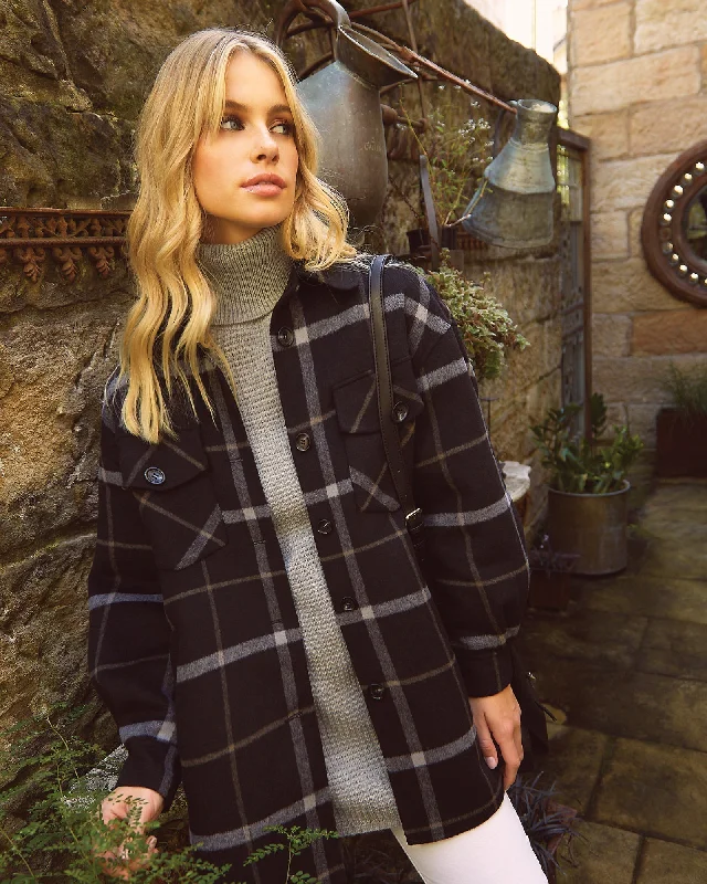 High-end Design River's Edge Plaid Shacket - Black Plaid