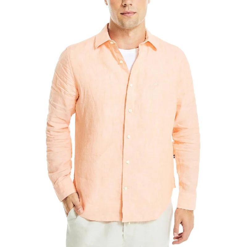 Casual Comfort Wear Nautica Mens Linen Heathered Button-Down Shirt