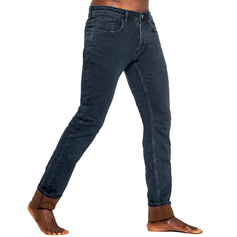 Soft Relaxation Wear Navy Slim Fit Jeans w/ Brown Inner Lining