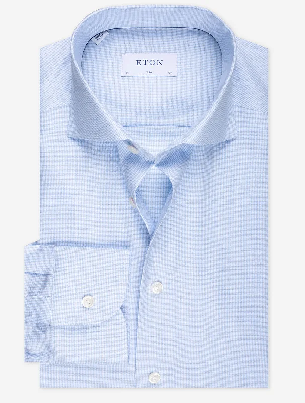 Classic And Versatile Houndstooth Fine Twill Slim Fit Shirt Blue