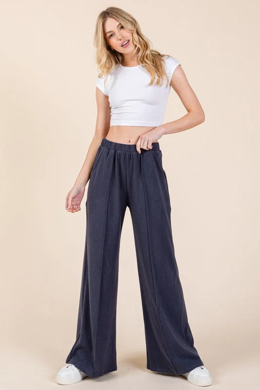 Hooded design BOMBOM Elastic Waist Wide Leg Pants with Pockets