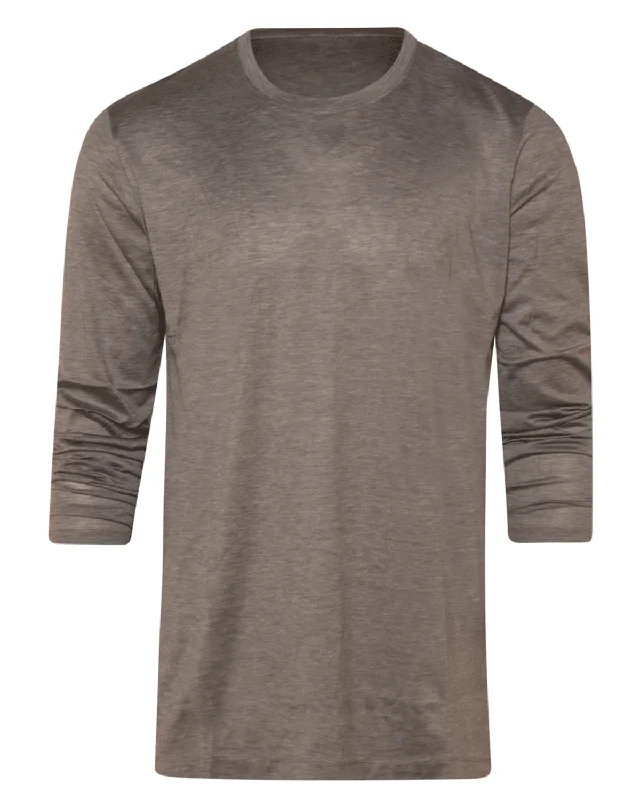 Simple Style Silver Jersey Silk and Cotton Blend T-Shirt