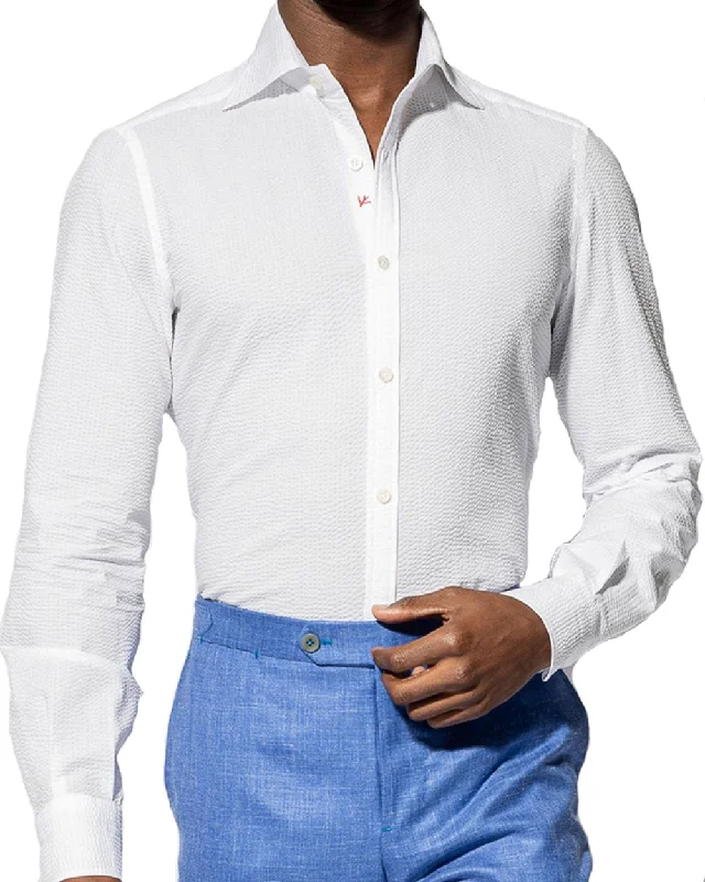 Elegant Outline White Seersucker Sportshirt