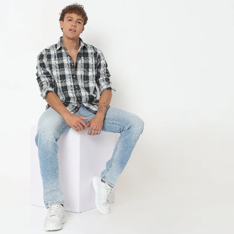 Comfortable Jeans Regular Fit Checkered Shirt