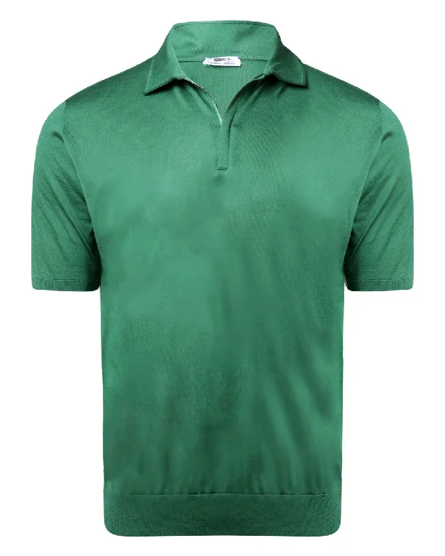 Free Design Green Silk Zip Polo