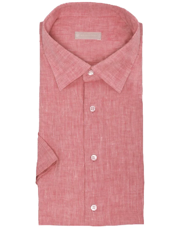Exquisite Details Light Red Linen Sportshirt