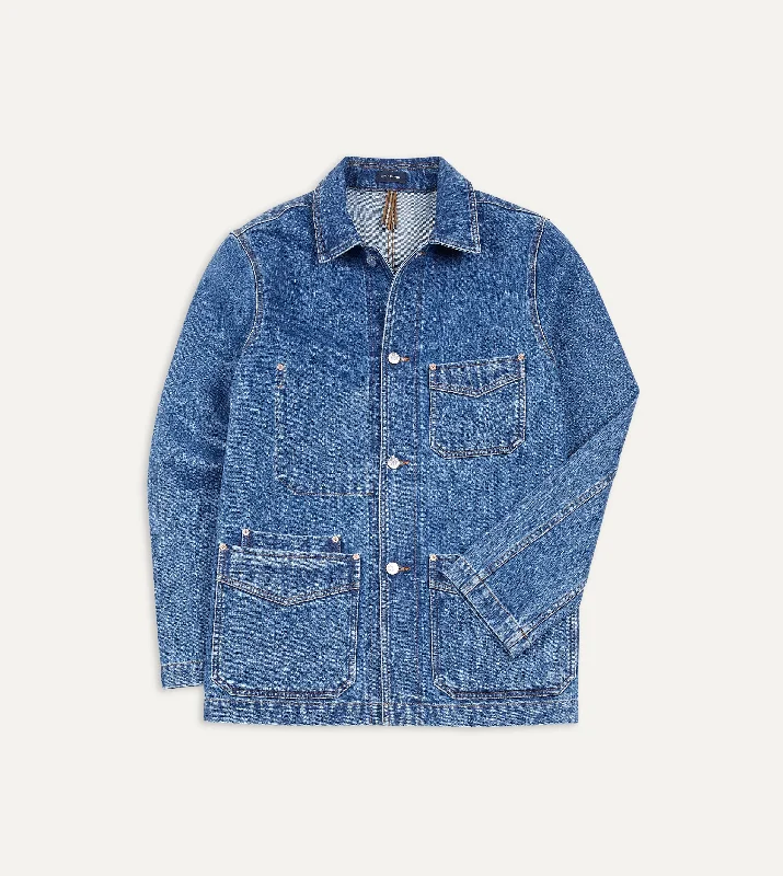 Body Design Bleach Wash Selvedge Denim Five-Pocket Chore Jacket