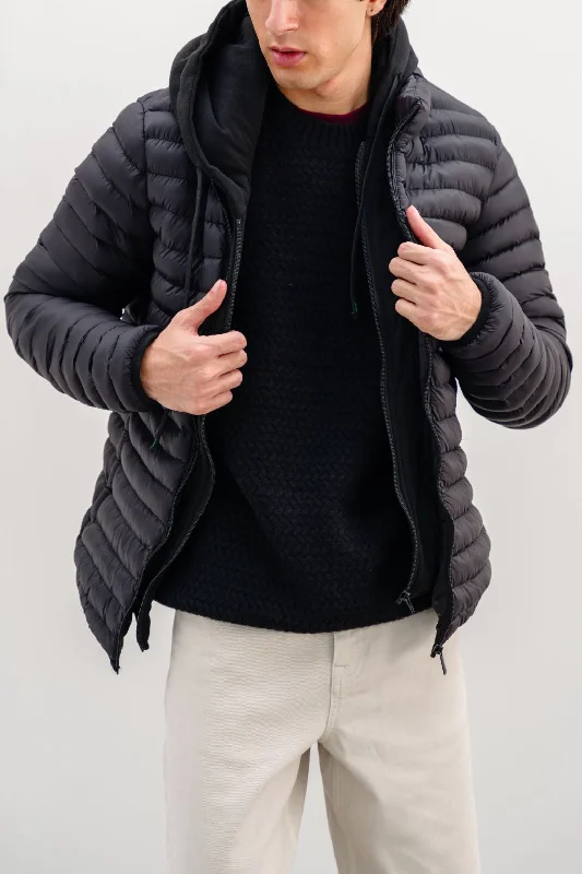 Light Fit HOODED DOUBLE ZIP PUFFER