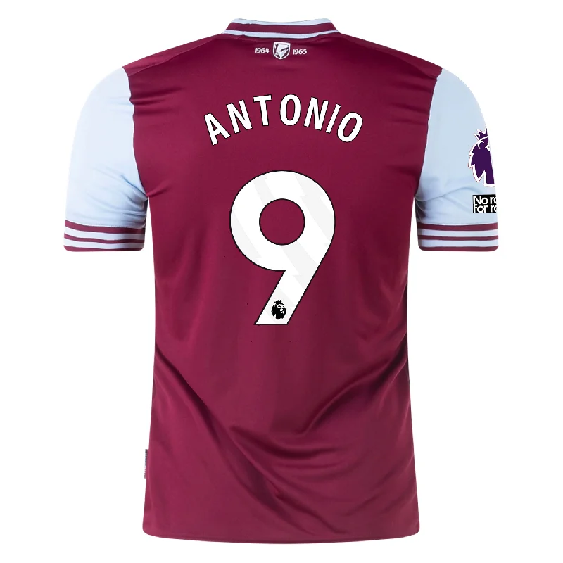 Stylish Fit Umbro West Ham Michail Antonio Home Jersey w/ EPL + No Room For Racism Patches 24/25 (Maroon/Sky Blue)