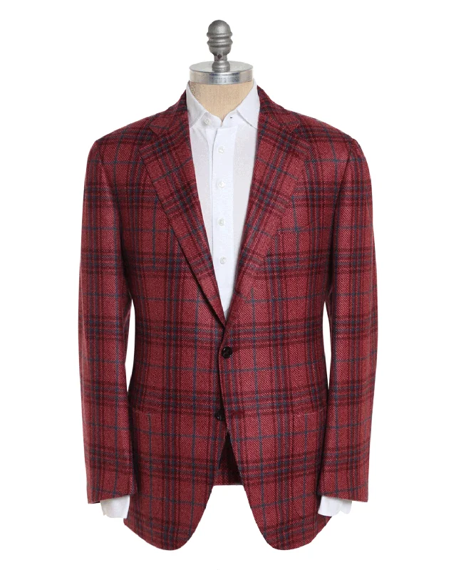 Floral Prints Red and Navy Cashmere Plaid Sportcoat