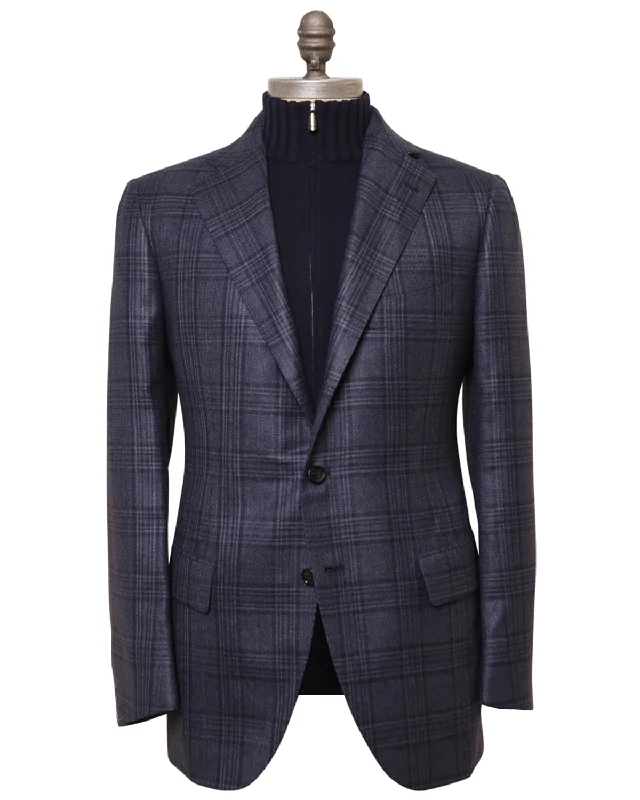 Knowledge And Elegance Blue and Navy Plaid Cashmere Blend Sportcoat