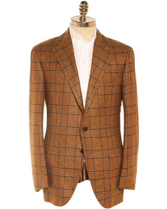Stunning Fashion Gold and Navy Cashmere Glen Plaid Sportcoat