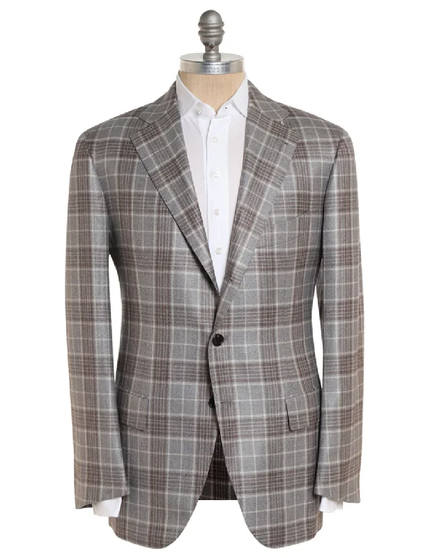 Design And Tailoring Grey and Brown Silk Blend Plaid Sportcoat