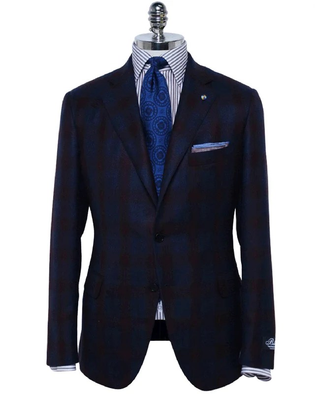 Customized Version Blue and Red Windowpane Plaid Cashmere Blend Sportcoat