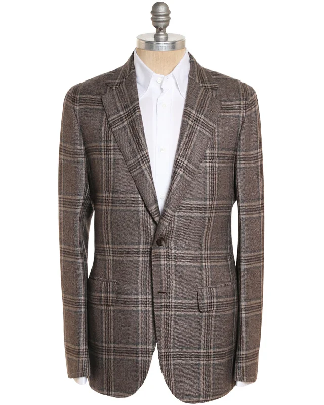 Fashionable And Versatile Graphite and Brown Cashmere Plaid Plume Sportcoat