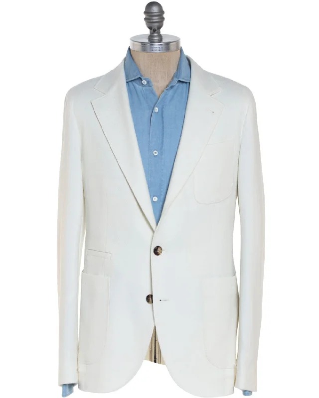 High-quality Fabrics Cream Wool Blend Tonal Woven Sportcoat