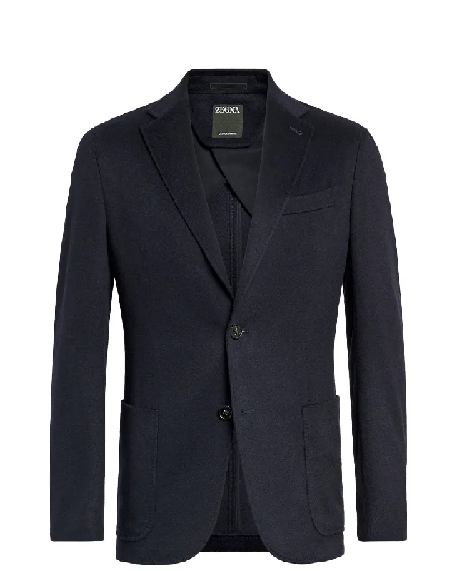 Loose Fit Navy Blue Oasi Cashmere Solid Sportcoat