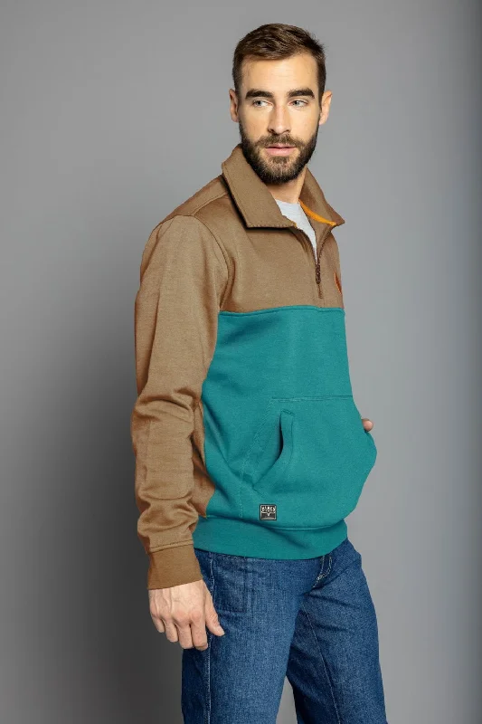 Body Design Kimes Ranch Mens Diamond Head QZ Brown/Teal Cotton Blend 1/4 Zip Sweater