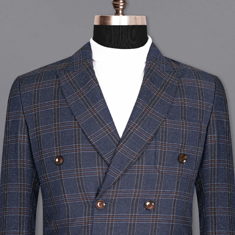 All-Day Comfort Licorice Blue Plaid heavyweight tweed Wool Rich Double Breasted Blazer