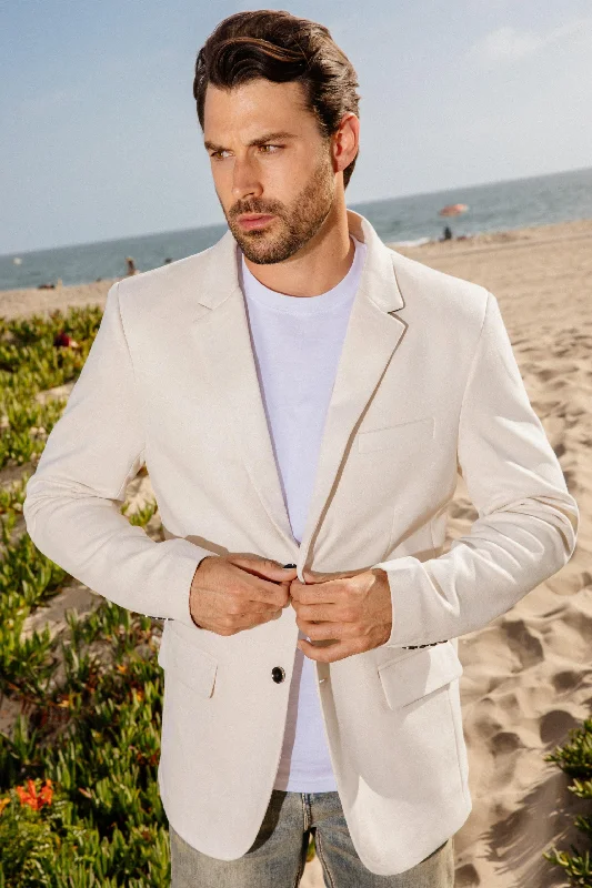 Luxury Temperament Men's Double Button Off White Faux-Suede Blazer