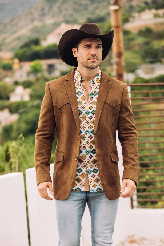 Sexy Fun Men's Double Button Faux-Suede Blazer - Brown