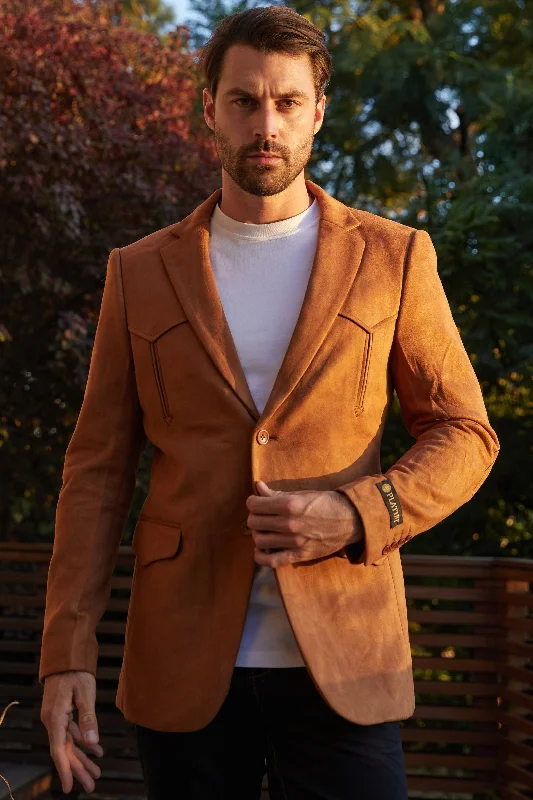 Fresh And Natural Men's Double Button Faux-Suede Blazer