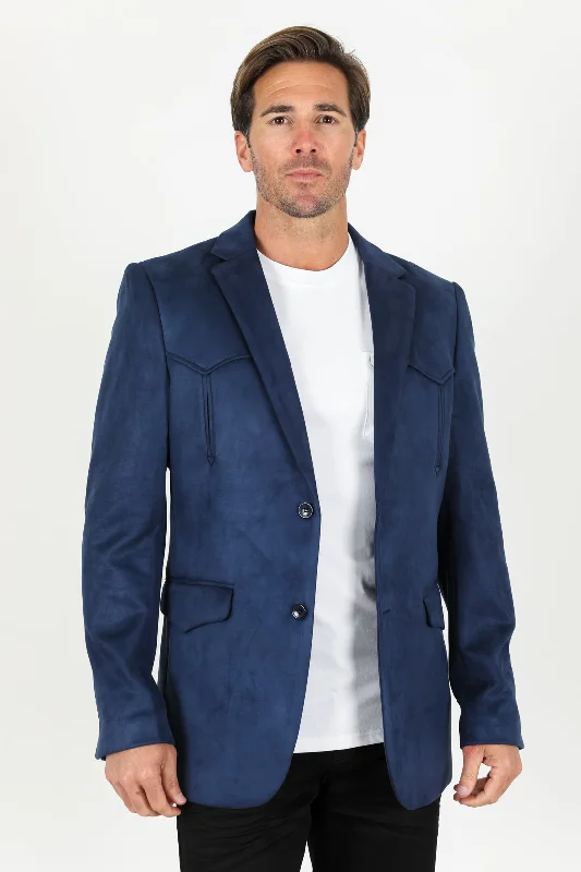 Elegant And Simple Men's Double Button Faux-Suede Blazer - Navy