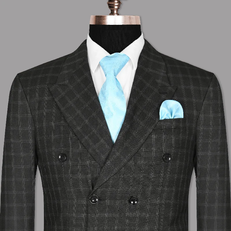 Slim Fit Mine shaft Black Windowpane Double Breasted Blazer
