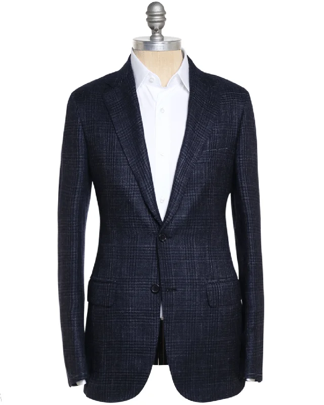 Denim Design Midnight Blue and Navy Cashmere Blend Knit Plaid Sportcoat