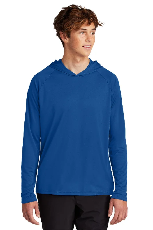 Refreshing Design Port & Company Mens DryZone Performance Moisture Wicking Long Sleeve Hooded T-Shirt Hoodie - True Royal Blue - New
