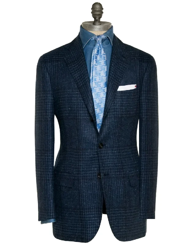 French Style Navy Tonal Plaid Sportcoat