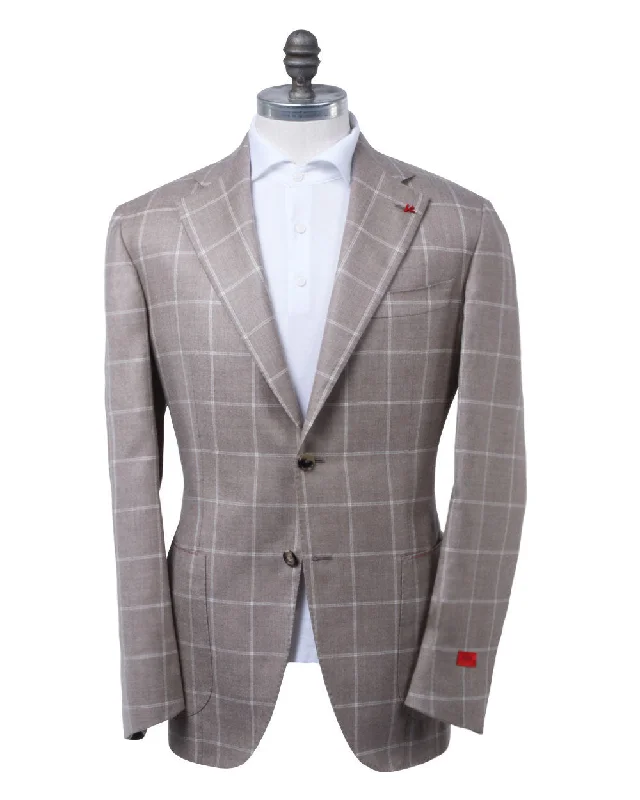 Casual And Versatile Beige Windowpane Sportcoat