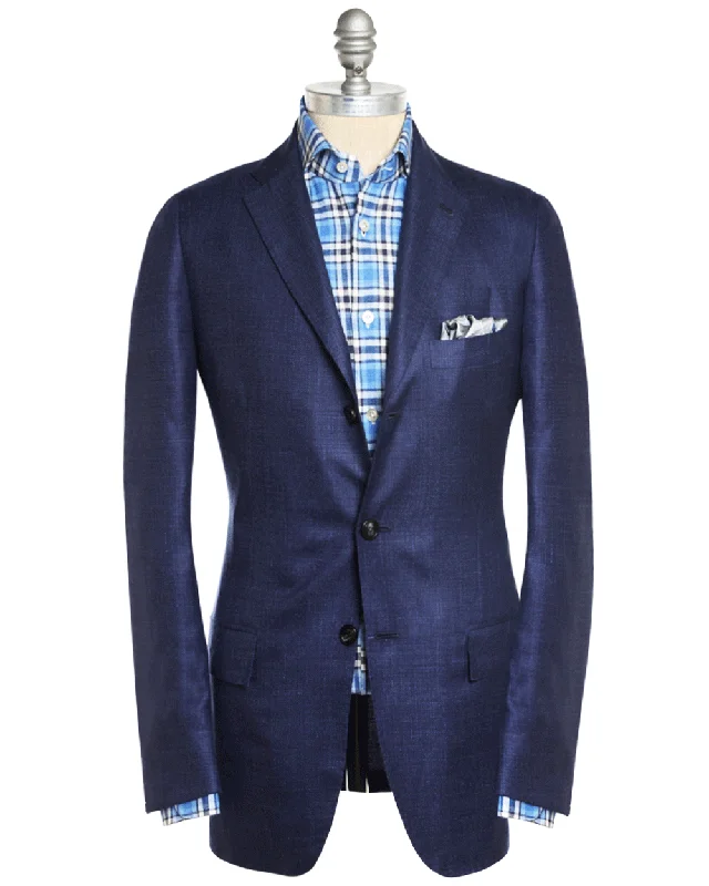 Warm And Comfortable Navy Blue Tonal Cashmere Blend Sportcoat