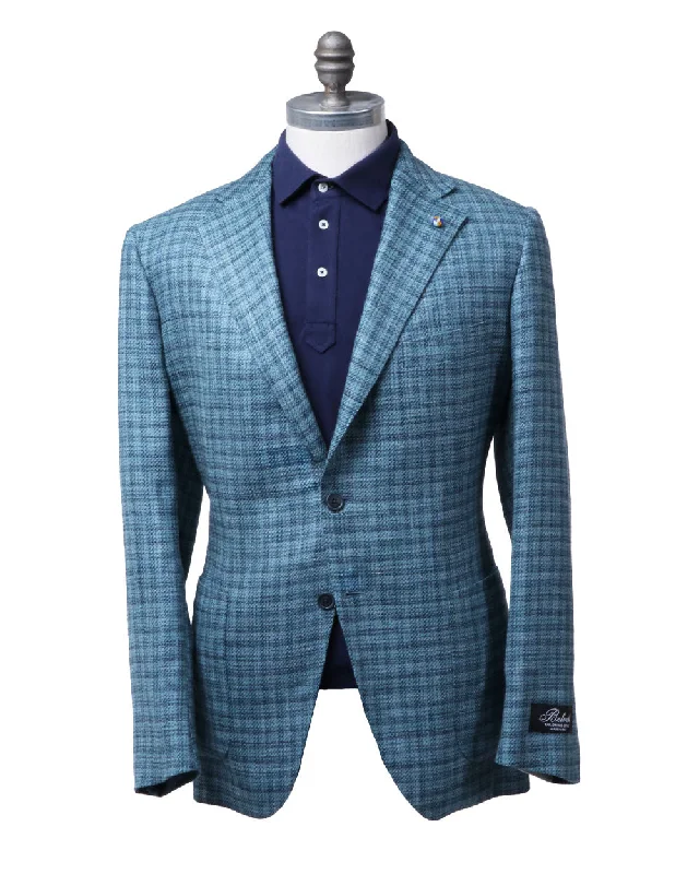 Chic Comfort Wear Sky and Mid Blue Plaid Sportcoat