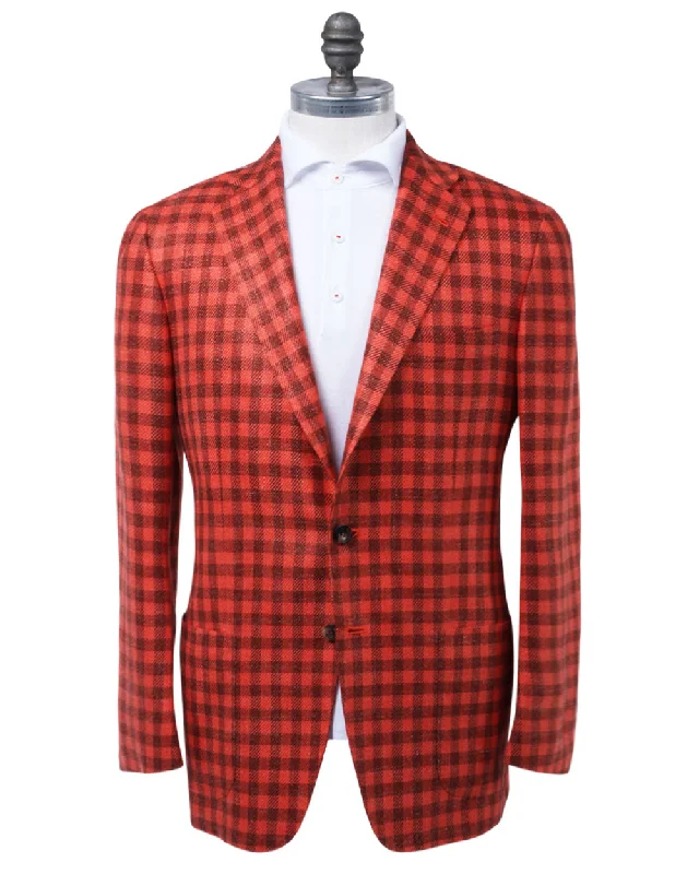 Knitted Design Coral and Rust Check Sportcoat