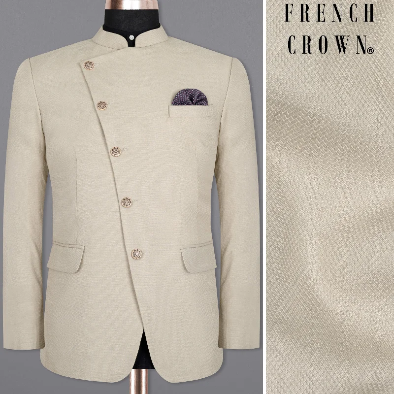 Smart Comfort Sisal Cream Cross Placket Wool Rich Bandhgala Blazer