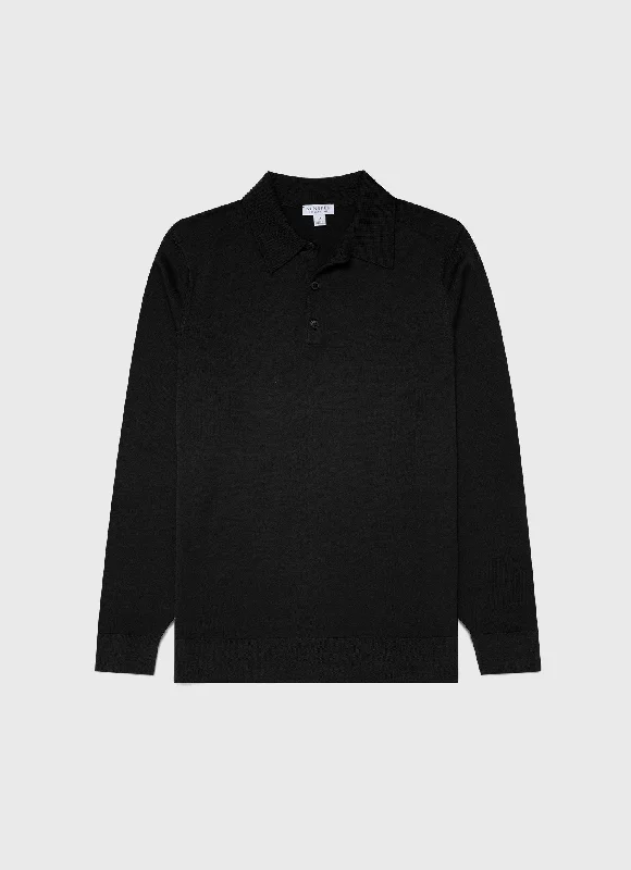 Boutique Recommendation Men's Extra-Fine Merino Polo Shirt in Black