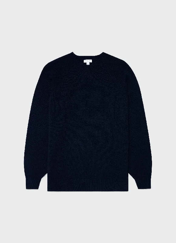 Simple Design Men's Lambswool Crew Neck Jumper in Dark Navy Mouline