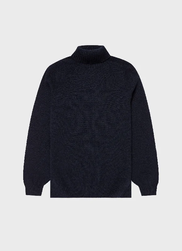 Cool Style Men's Lambswool Roll Neck in Dark Navy Mouline