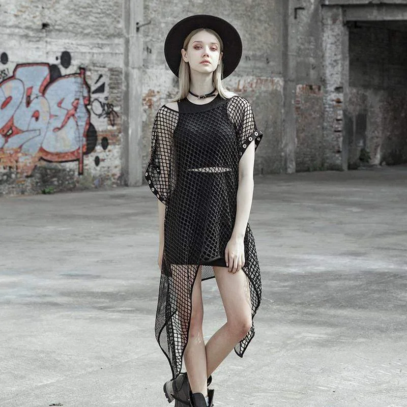 Luxury Fashion Women's Goth Two Piece Asymmetrical Mesh Dress