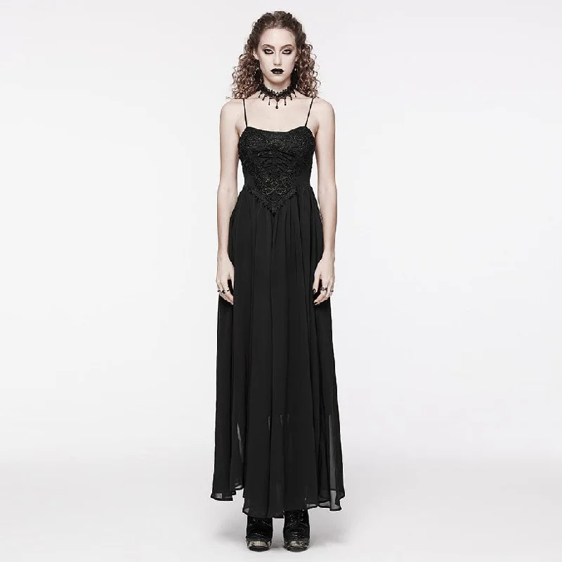 Lounge Chic Women's Gothic Floral Embroidered Lace-up Slip Wedding Dress
