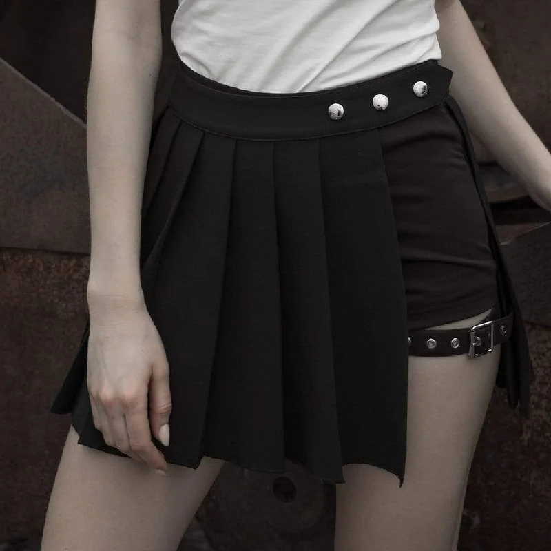 Warm Atmosphere Women's Grunge Black Two-piece Culottes Pleated Skirts