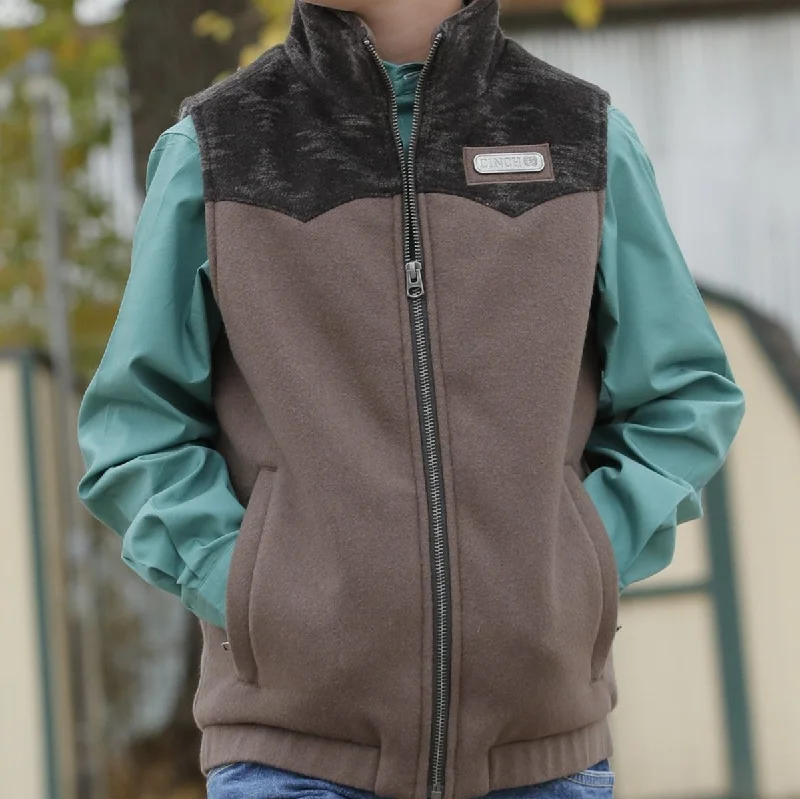 All-Day Wear Cinch Youth Boy's Wooly Southwest Print Western Vest in Brown